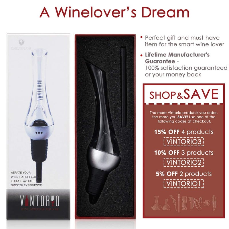 Vintorio Wine Aerator Pourer - Premium Aerating Pourer and Decanter Spout (Silver) - Image 5